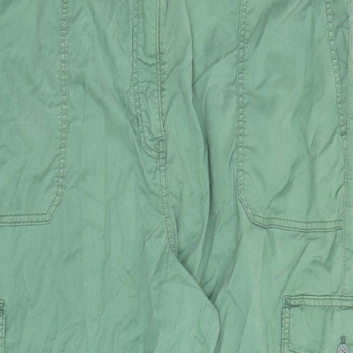 Marks and Spencer Womens Green Lyocell Cargo Trousers Size 24 L25 in Regular Zip - Elasticated Waist