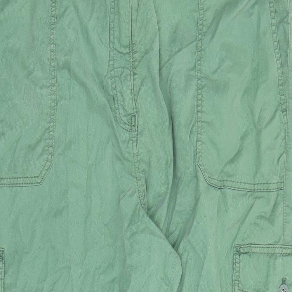 Marks and Spencer Womens Green Lyocell Cargo Trousers Size 24 L25 in Regular Zip - Elasticated Waist