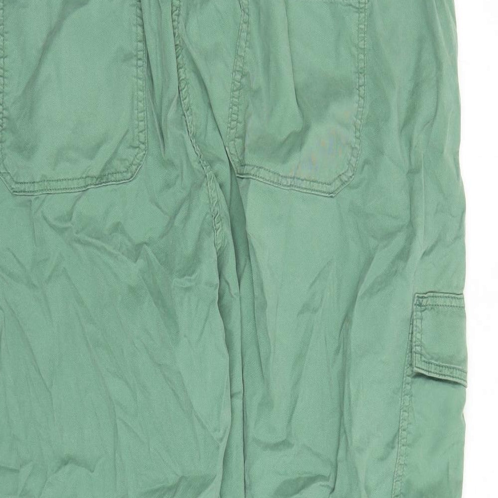 Marks and Spencer Womens Green Lyocell Cargo Trousers Size 24 L25 in Regular Zip - Elasticated Waist