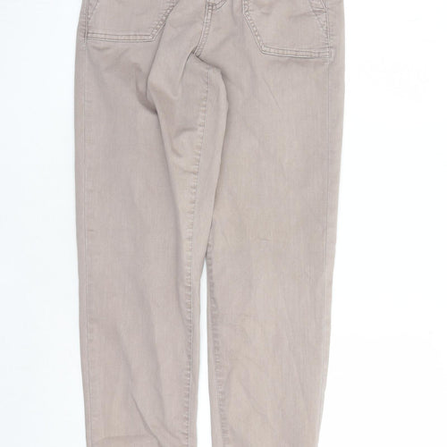 Marks and Spencer Womens Brown Cotton Straight Jeans Size 6 L30 in Regular Zip - Elasticated Waist Zip Detail On Ankle