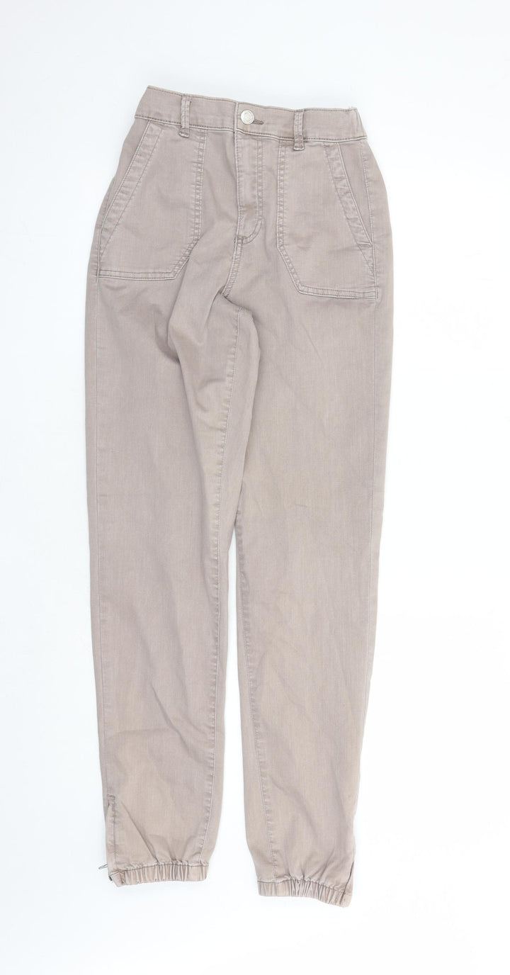 Marks and Spencer Womens Brown Cotton Straight Jeans Size 6 L30 in Regular Zip - Elasticated Waist Zip Detail On Ankle