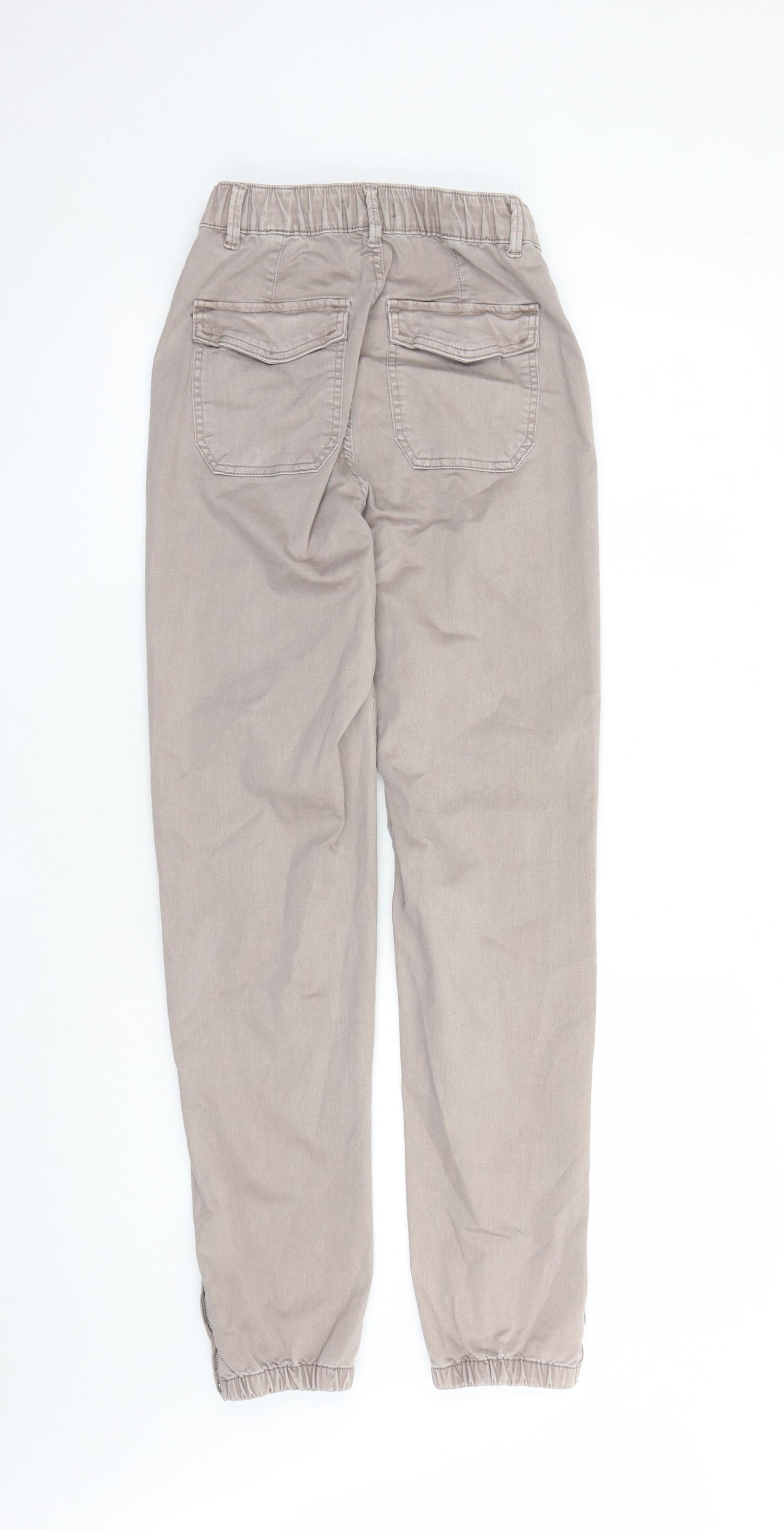 Marks and Spencer Womens Brown Cotton Straight Jeans Size 6 L30 in Regular Zip - Elasticated Waist Zip Detail On Ankle