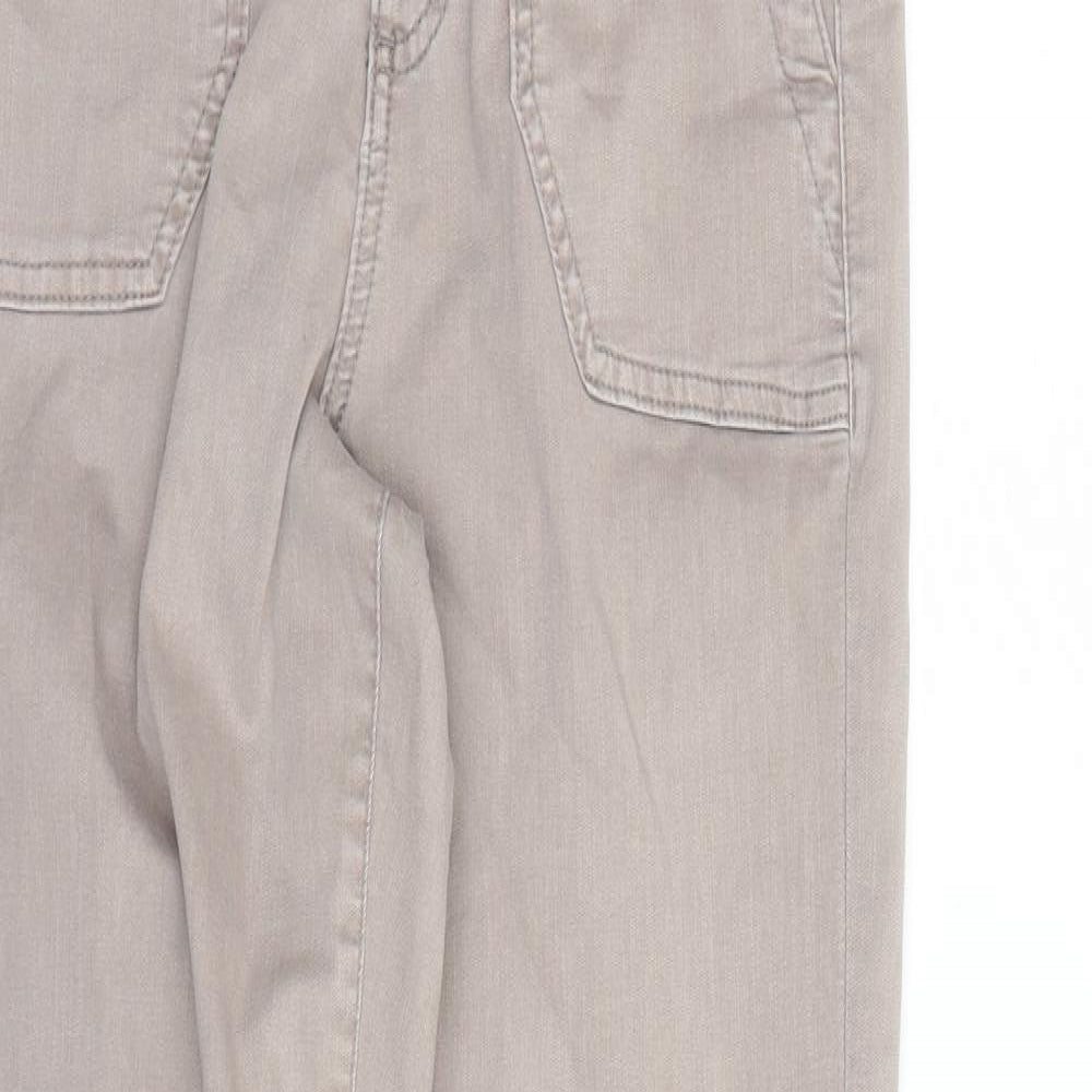 Marks and Spencer Womens Brown Cotton Straight Jeans Size 6 L30 in Regular Zip - Elasticated Waist Zip Detail On Ankle