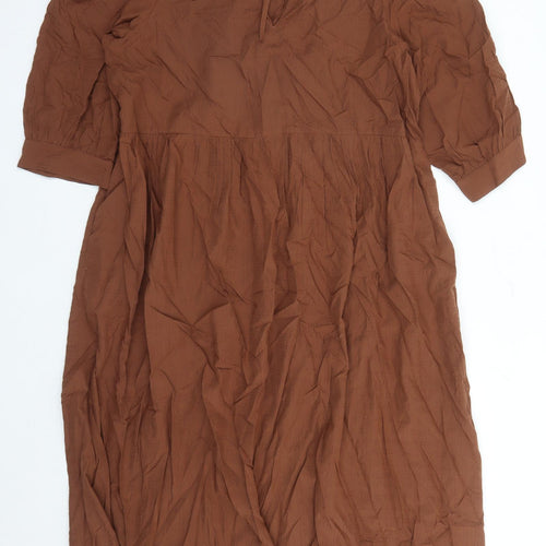 Marks and Spencer Womens Brown Geometric Modal A-Line Size 16 Round Neck Pullover - Keyhole Neckline