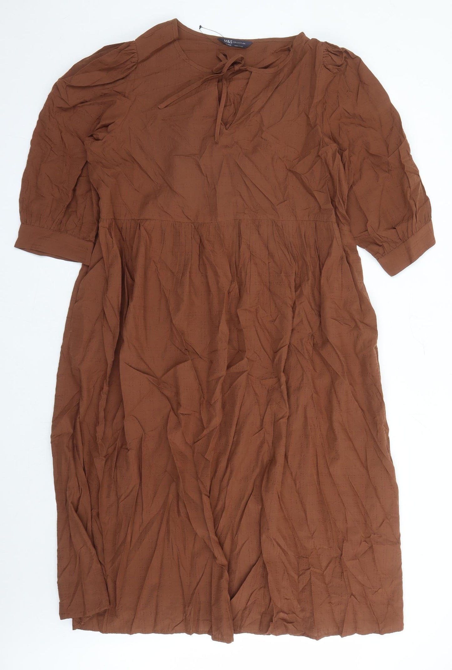 Marks and Spencer Womens Brown Geometric Modal A-Line Size 16 Round Neck Pullover - Keyhole Neckline