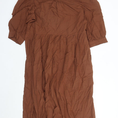 Marks and Spencer Womens Brown Geometric Modal A-Line Size 16 Round Neck Pullover - Keyhole Neckline