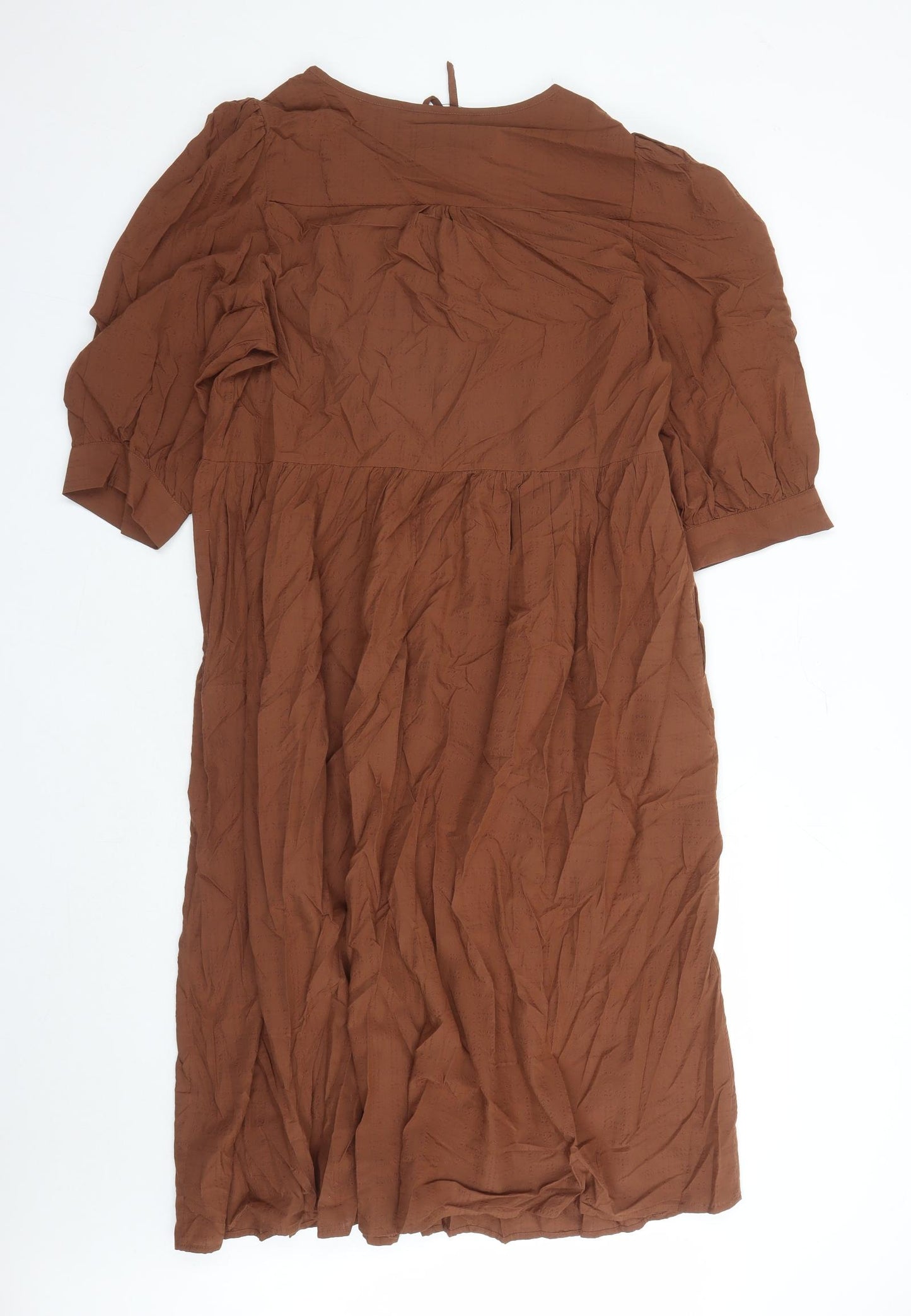 Marks and Spencer Womens Brown Geometric Modal A-Line Size 16 Round Neck Pullover - Keyhole Neckline