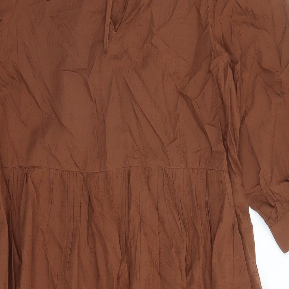 Marks and Spencer Womens Brown Geometric Modal A-Line Size 16 Round Neck Pullover - Keyhole Neckline