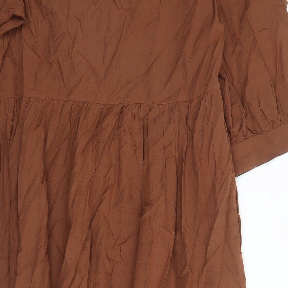 Marks and Spencer Womens Brown Geometric Modal A-Line Size 16 Round Neck Pullover - Keyhole Neckline