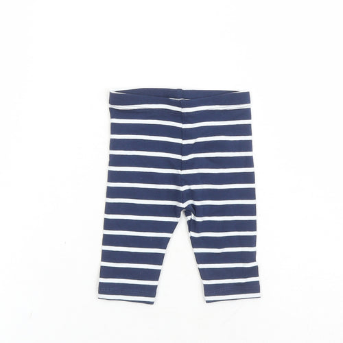 Marks and Spencer Girls Blue Striped Cotton Capri Leggings Size 0-3 Months - Stretch