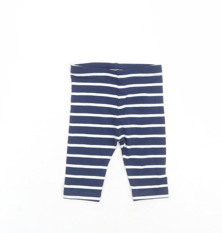 Marks and Spencer Girls Blue Striped Cotton Capri Leggings Size 0-3 Months - Stretch