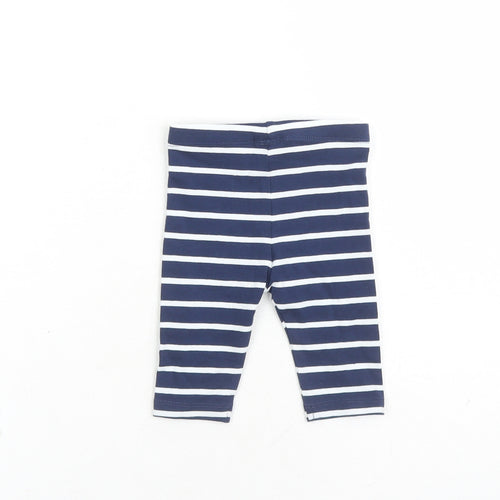 Marks and Spencer Girls Blue Striped Cotton Capri Leggings Size 0-3 Months - Stretch