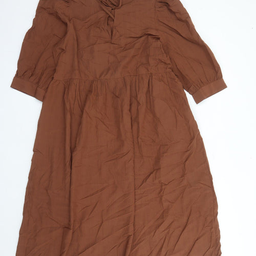 Marks and Spencer Womens Brown Geometric Modal A-Line Size 14 Round Neck Pullover - Keyhole Neckline