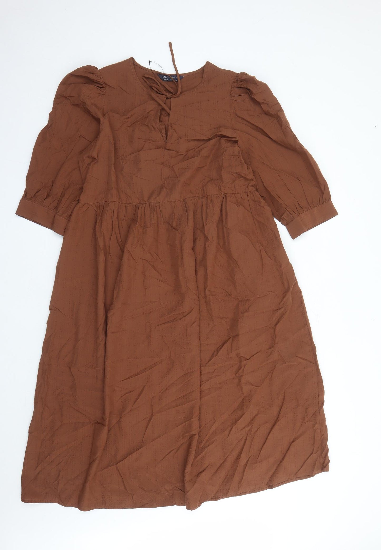 Marks and Spencer Womens Brown Geometric Modal A-Line Size 14 Round Neck Pullover - Keyhole Neckline