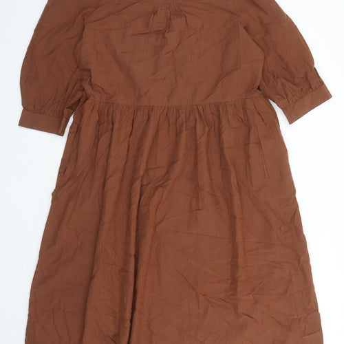 Marks and Spencer Womens Brown Geometric Modal A-Line Size 14 Round Neck Pullover - Keyhole Neckline