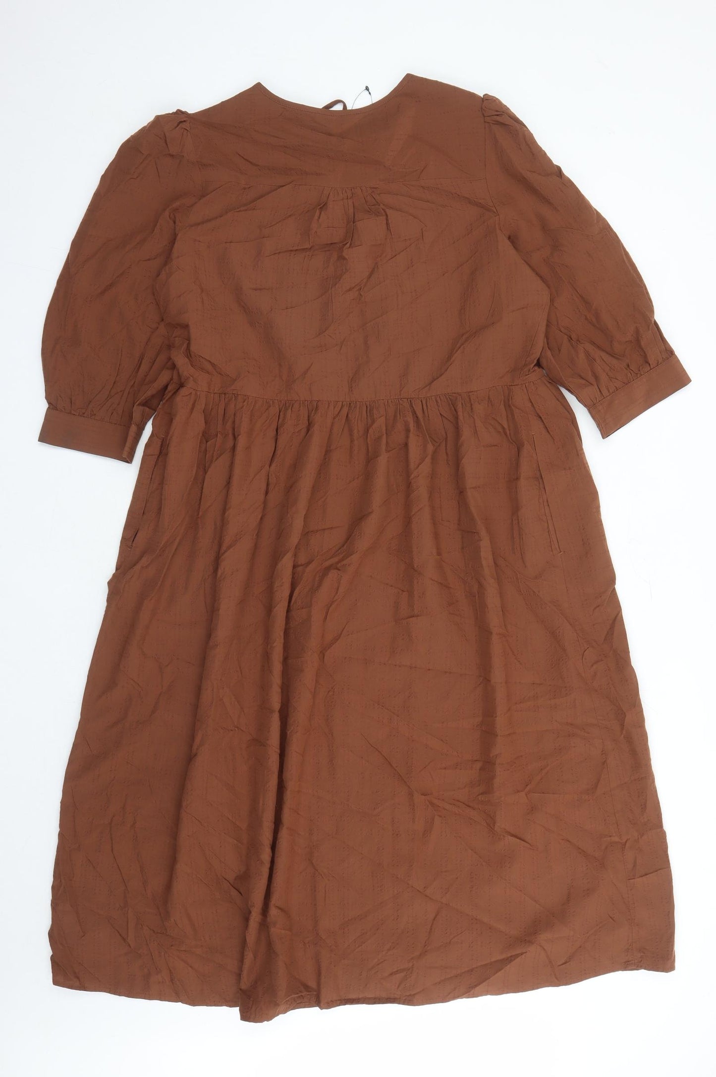 Marks and Spencer Womens Brown Geometric Modal A-Line Size 14 Round Neck Pullover - Keyhole Neckline