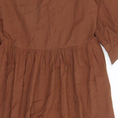 Marks and Spencer Womens Brown Geometric Modal A-Line Size 14 Round Neck Pullover - Keyhole Neckline