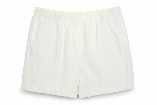 Front view of Marks & Spencer women’s ivory polyester bermuda shorts, size UK 20, 5-inch leg regular - elasticated waist
