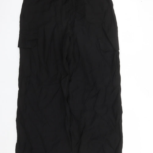 Marks and Spencer Womens Black Lyocell Cargo Trousers Size 10 L31 in Regular - Elasticated Waist Long Leg