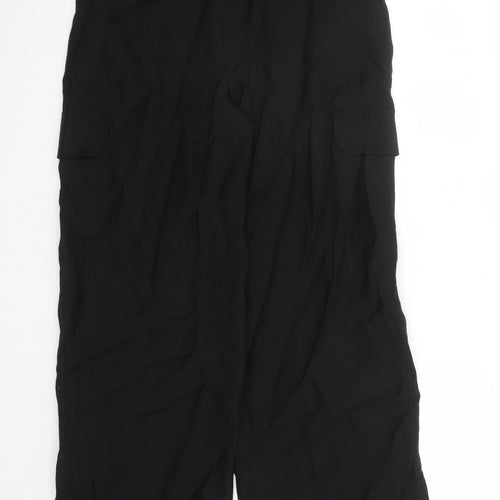 Marks and Spencer Womens Black Lyocell Cargo Trousers Size 10 L31 in Regular - Elasticated Waist Long Leg