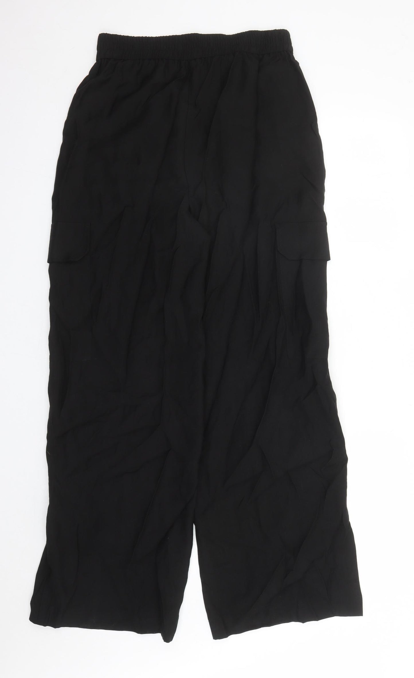 Marks and Spencer Womens Black Lyocell Cargo Trousers Size 10 L31 in Regular - Elasticated Waist Long Leg