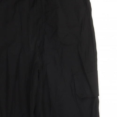 Marks and Spencer Womens Black Lyocell Cargo Trousers Size 10 L31 in Regular - Elasticated Waist Long Leg