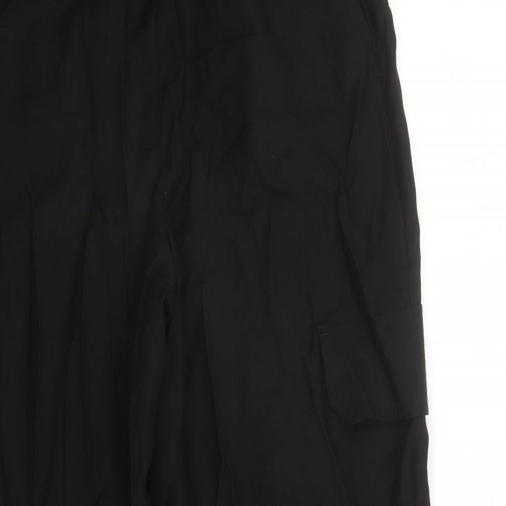Marks and Spencer Womens Black Lyocell Cargo Trousers Size 10 L31 in Regular - Elasticated Waist Long Leg