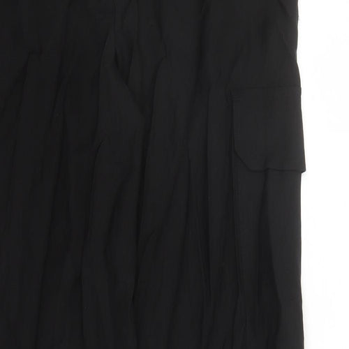 Marks and Spencer Womens Black Lyocell Cargo Trousers Size 10 L31 in Regular - Elasticated Waist Long Leg