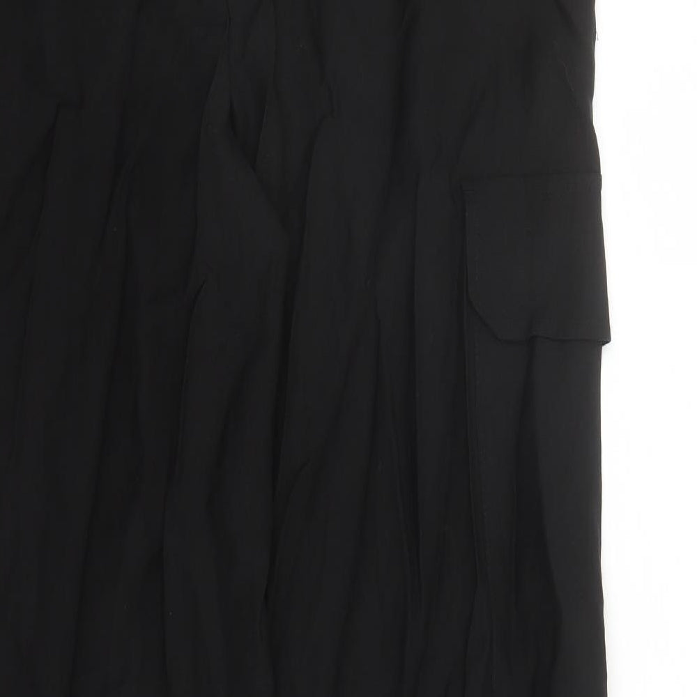 Marks and Spencer Womens Black Lyocell Cargo Trousers Size 10 L31 in Regular - Elasticated Waist Long Leg