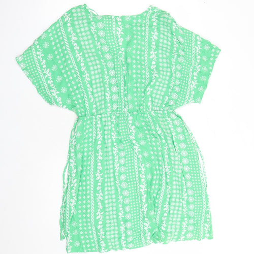 Marks and Spencer Womens Green Geometric Viscose A-Line Size 14 V-Neck Pullover