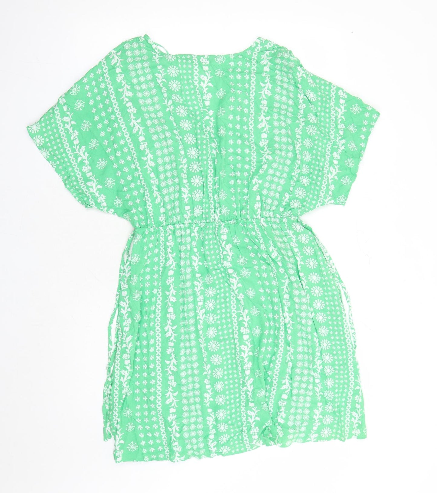 Marks and Spencer Womens Green Geometric Viscose A-Line Size 14 V-Neck Pullover