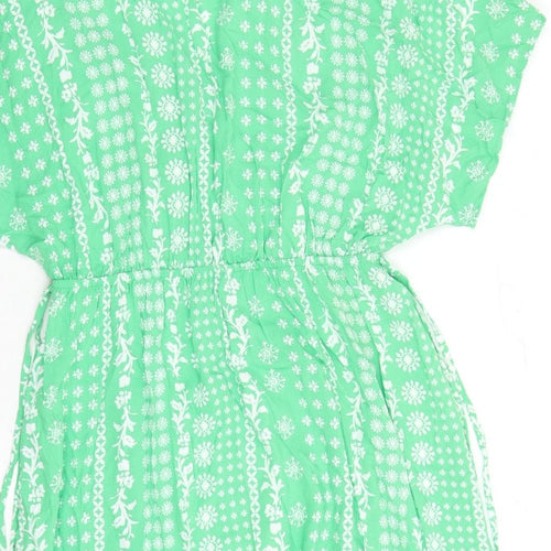 Marks and Spencer Womens Green Geometric Viscose A-Line Size 14 V-Neck Pullover