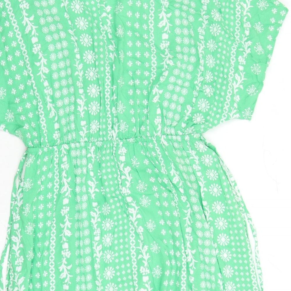 Marks and Spencer Womens Green Geometric Viscose A-Line Size 14 V-Neck Pullover