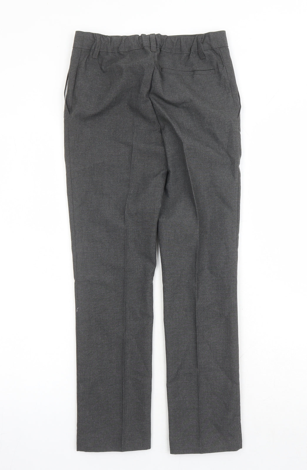 Marks and Spencer Boys Grey Polyester Dress Pants Trousers Size 10-11 Years L23 in Regular Zip - Elasticated Waist