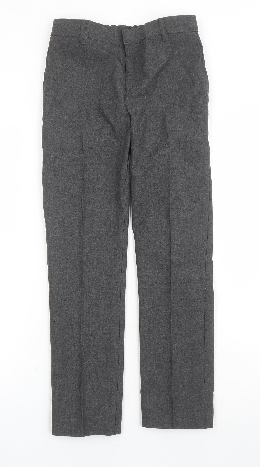 Marks and Spencer Boys Grey Polyester Dress Pants Trousers Size 10-11 Years L23 in Regular Zip - Elasticated Waist