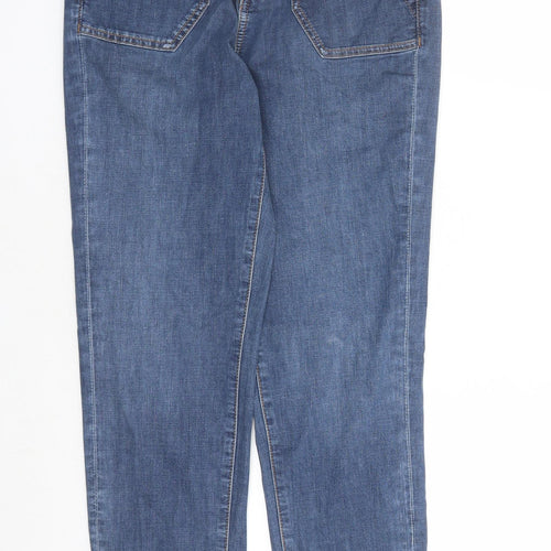 Marks and Spencer Womens Blue Cotton Straight Jeans Size 6 L27 in Slim Zip - Elasticated Waist