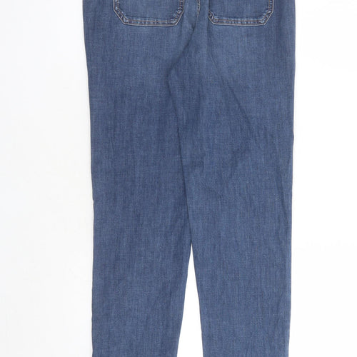 Marks and Spencer Womens Blue Cotton Straight Jeans Size 6 L27 in Slim Zip - Elasticated Waist