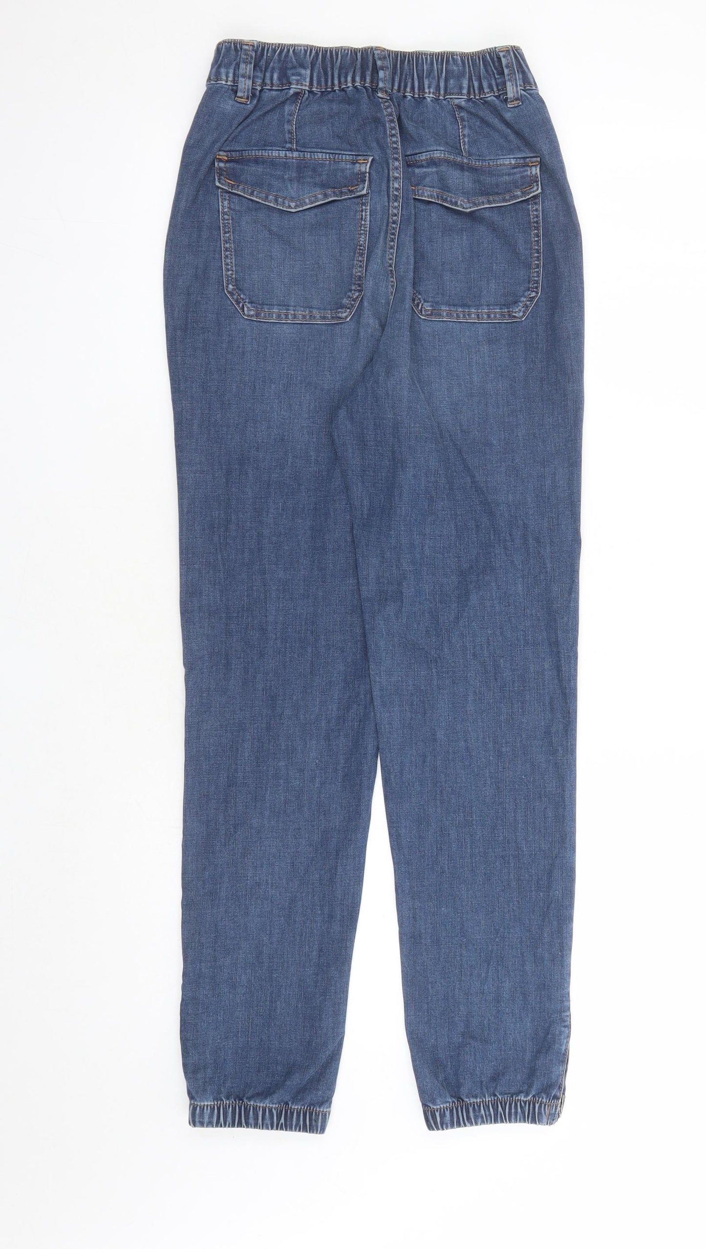 Marks and Spencer Womens Blue Cotton Straight Jeans Size 6 L27 in Slim Zip - Elasticated Waist
