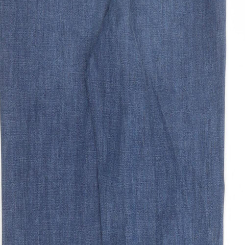 Marks and Spencer Womens Blue Cotton Straight Jeans Size 6 L27 in Slim Zip - Elasticated Waist