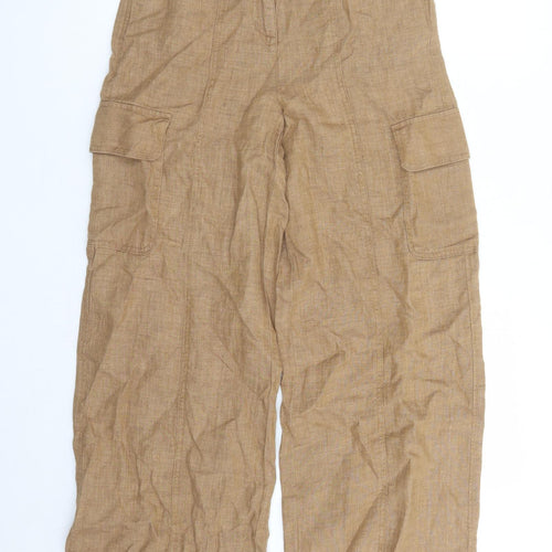Marks and Spencer Womens Brown Flax Cargo Trousers Size 8 L31 in Regular Zip - Elasticated Waist