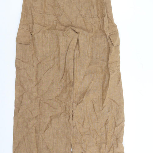 Marks and Spencer Womens Brown Flax Cargo Trousers Size 8 L31 in Regular Zip - Elasticated Waist