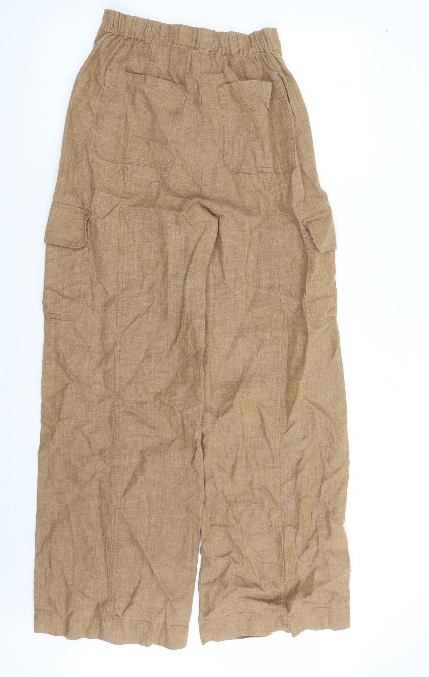 Marks and Spencer Womens Brown Flax Cargo Trousers Size 8 L31 in Regular Zip - Elasticated Waist