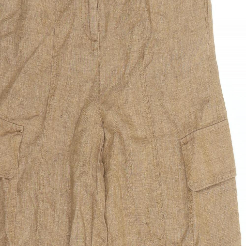 Marks and Spencer Womens Brown Flax Cargo Trousers Size 8 L31 in Regular Zip - Elasticated Waist