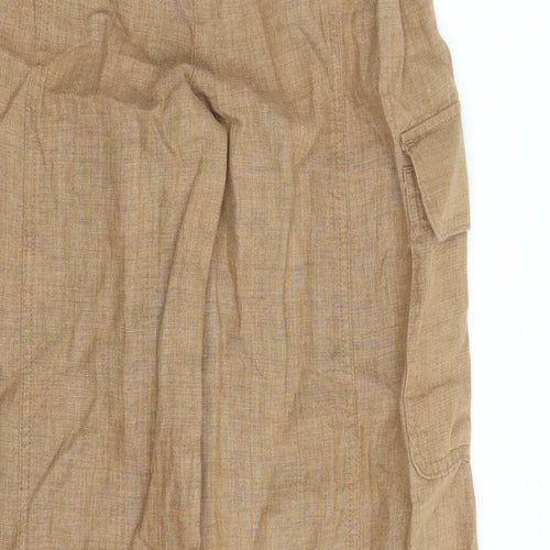 Marks and Spencer Womens Brown Flax Cargo Trousers Size 8 L31 in Regular Zip - Elasticated Waist