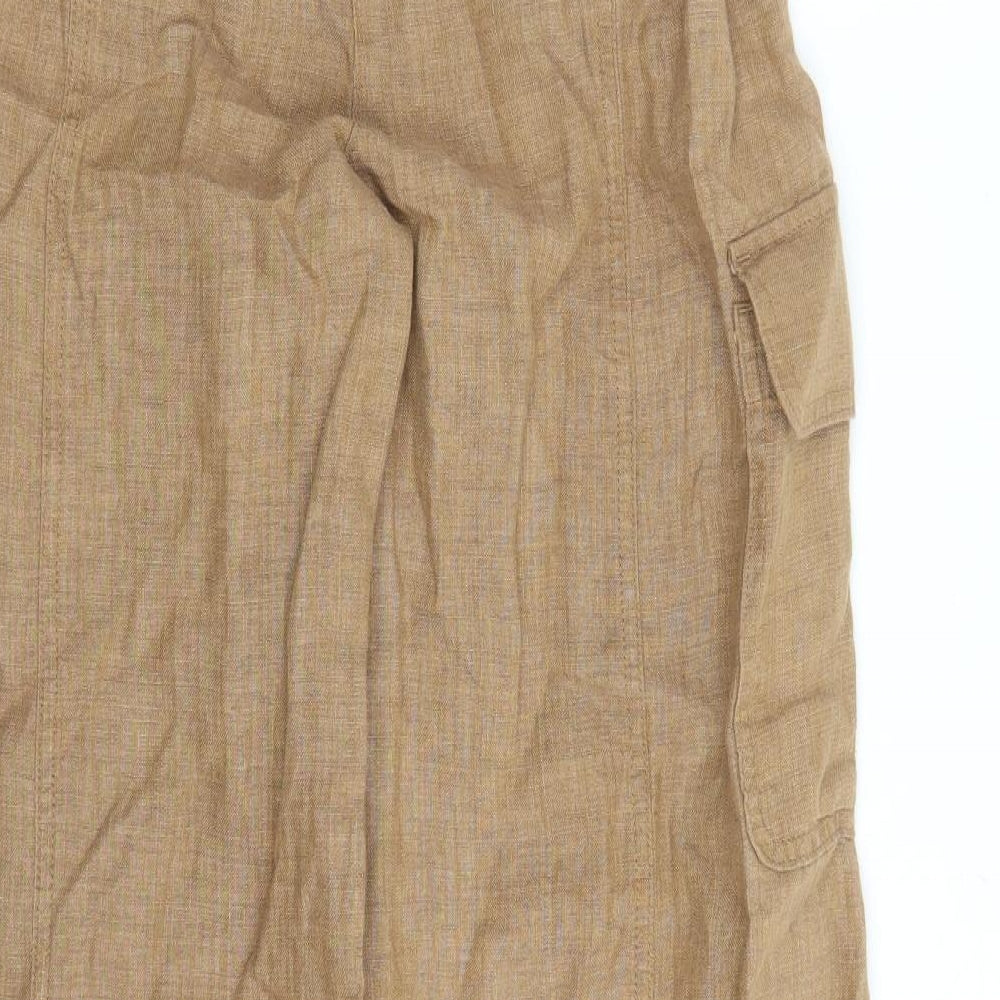 Marks and Spencer Womens Brown Flax Cargo Trousers Size 8 L31 in Regular Zip - Elasticated Waist