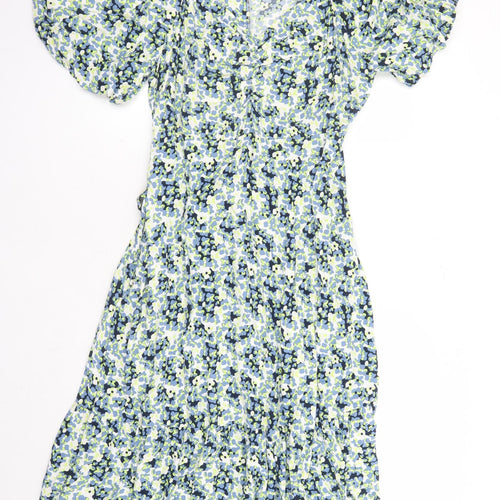 Marks and Spencer Womens Multicoloured Geometric Viscose Maxi Size 8 V-Neck Zip - Belted