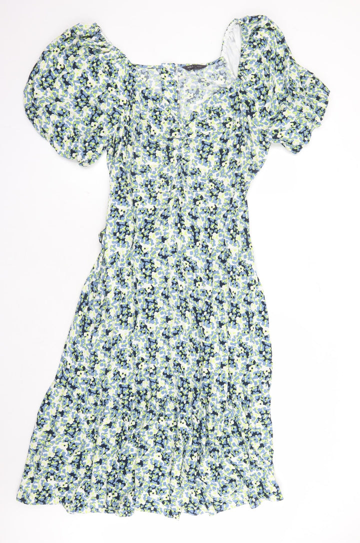 Marks and Spencer Womens Multicoloured Geometric Viscose Maxi Size 8 V-Neck Zip - Belted