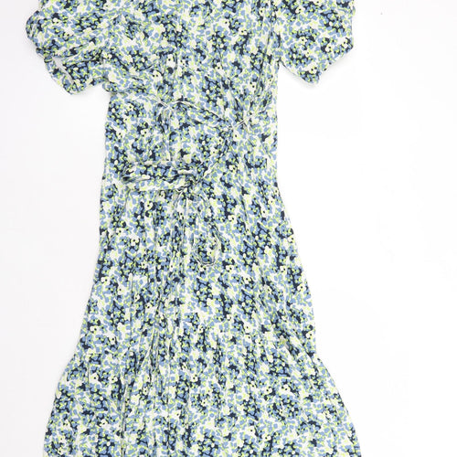 Marks and Spencer Womens Multicoloured Geometric Viscose Maxi Size 8 V-Neck Zip - Belted