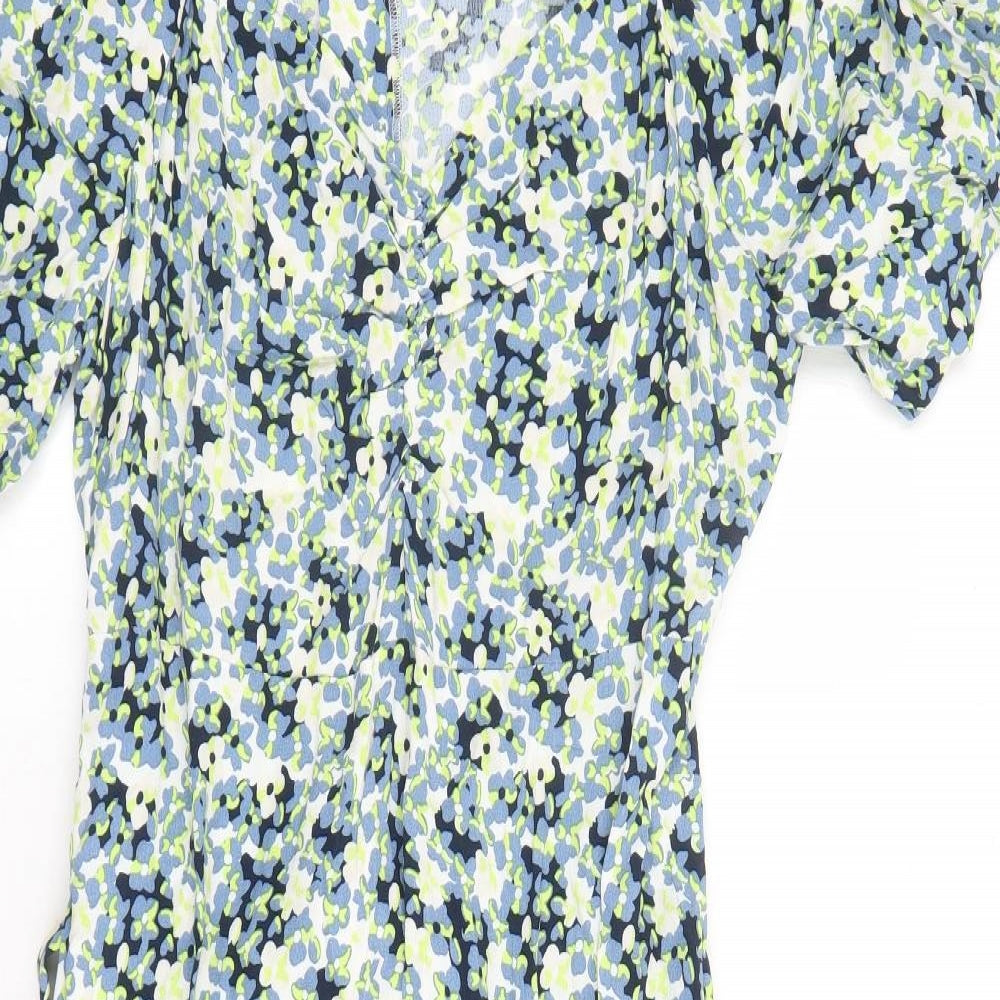 Marks and Spencer Womens Multicoloured Geometric Viscose Maxi Size 8 V-Neck Zip - Belted