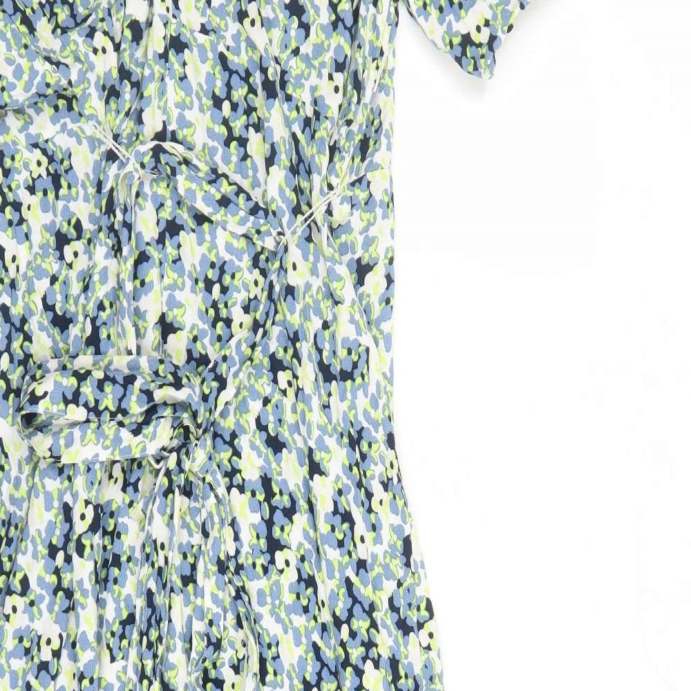 Marks and Spencer Womens Multicoloured Geometric Viscose Maxi Size 8 V-Neck Zip - Belted
